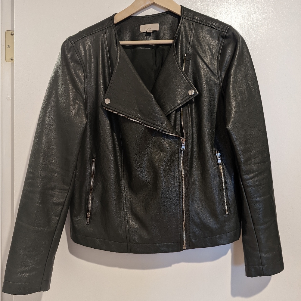 Forest Green Vegan Leather Moto Jacket Loft
